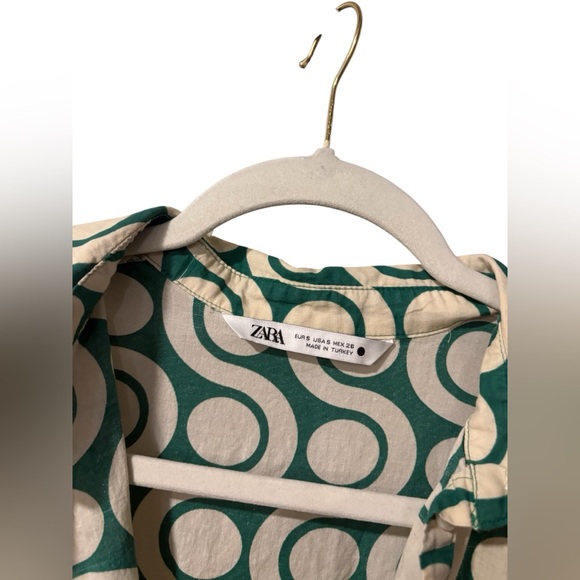 Zara Long-Sleeve Cream & Green Shirt Dress - Picture 7 of 8